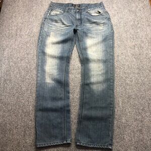 Y2K Mens Straight Leg Distressed Medium Wash Denim Jeans Blue Size 34